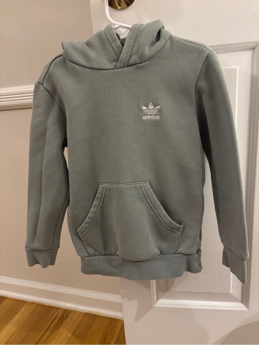 adidas Kids Sage Green Hooded Sweatshirt with Trefoil Logo